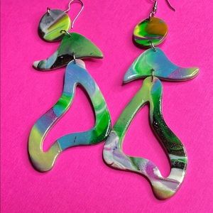 Handmade Salsa Lady Green Theme Dangle Earrings